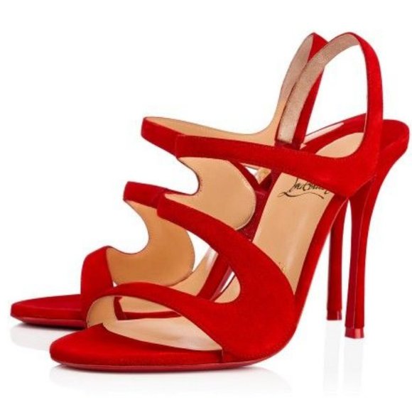 Christian Louboutin Vavazou Red Suede Strappy Heel - Picture 2 of 14